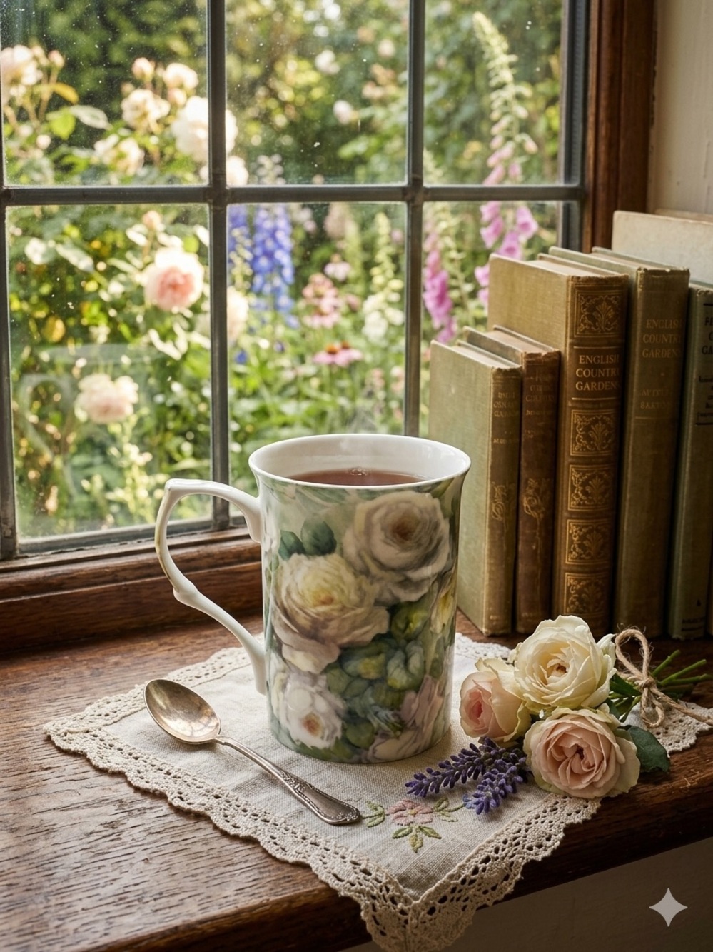 Stechcol Gracie Bone China Cream & White Rose Floral Tea Mug Cup